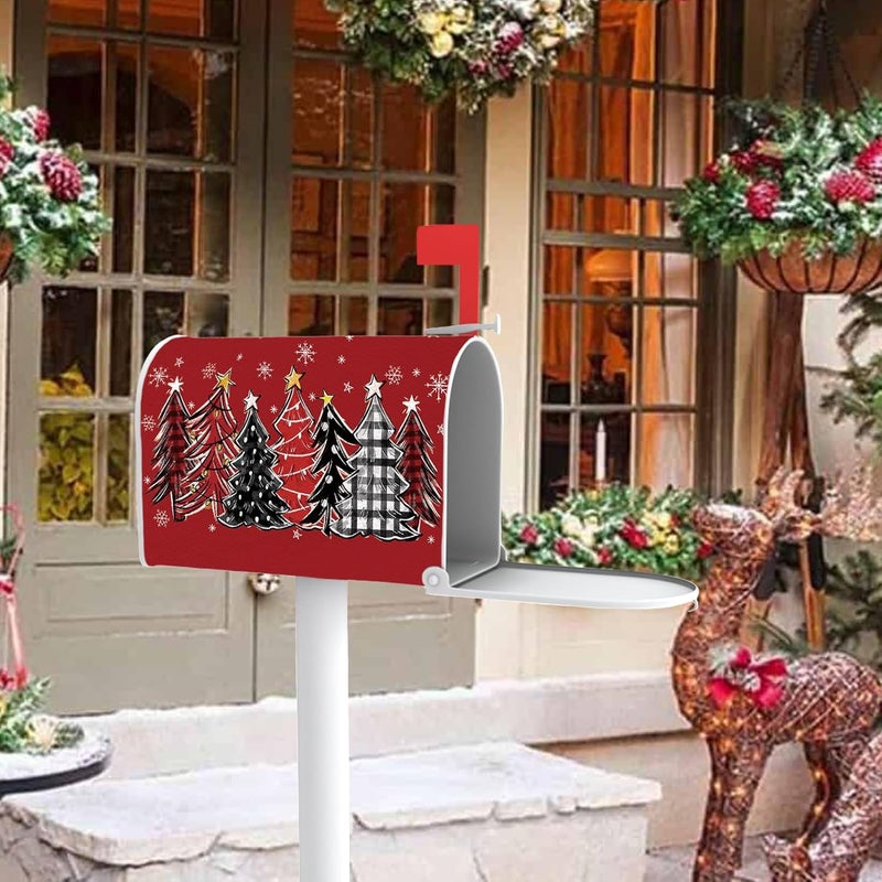 FBCOO Christmas Tree Red Mailbox Cover Magnetic Standard Size 20.5" x 18", Xmas Buffalo Plaid Snowflake Decorative Post Letter Box Wrap Decor, Winter Holiday Farmhouse Garden Yard Outdoor Decoration - Image 5